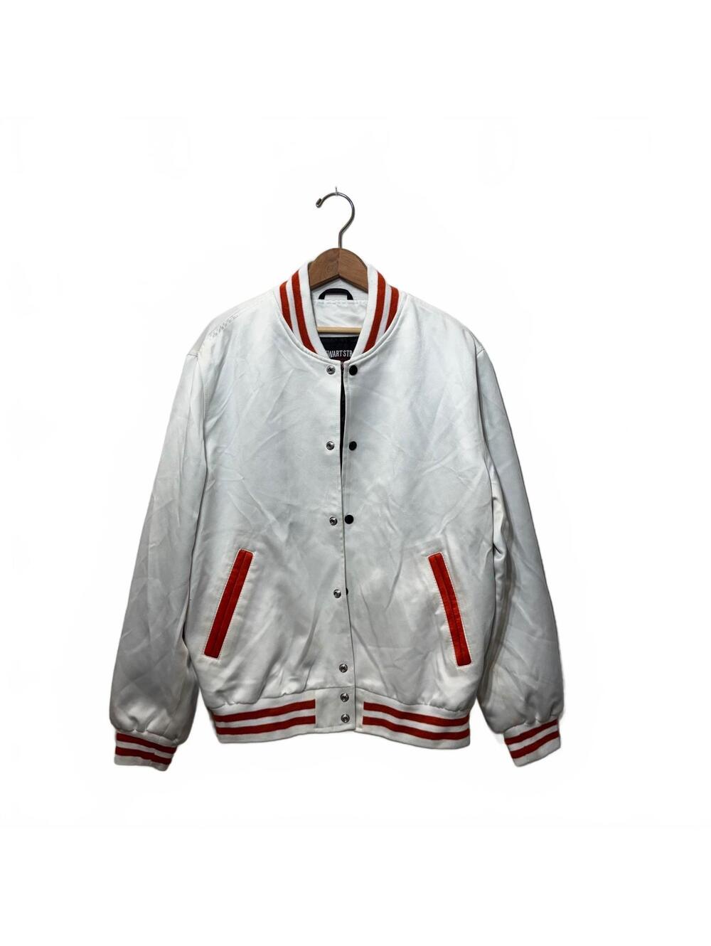 Vintage Stewart Strauss White Satin Varsity Jacket mens L